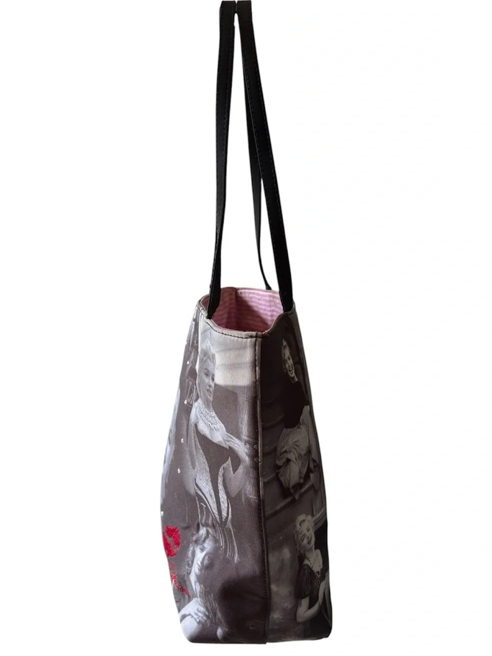 Marilyn Monroe Graphic Print Tote Bag, Lined Pink Interior, Black Handles